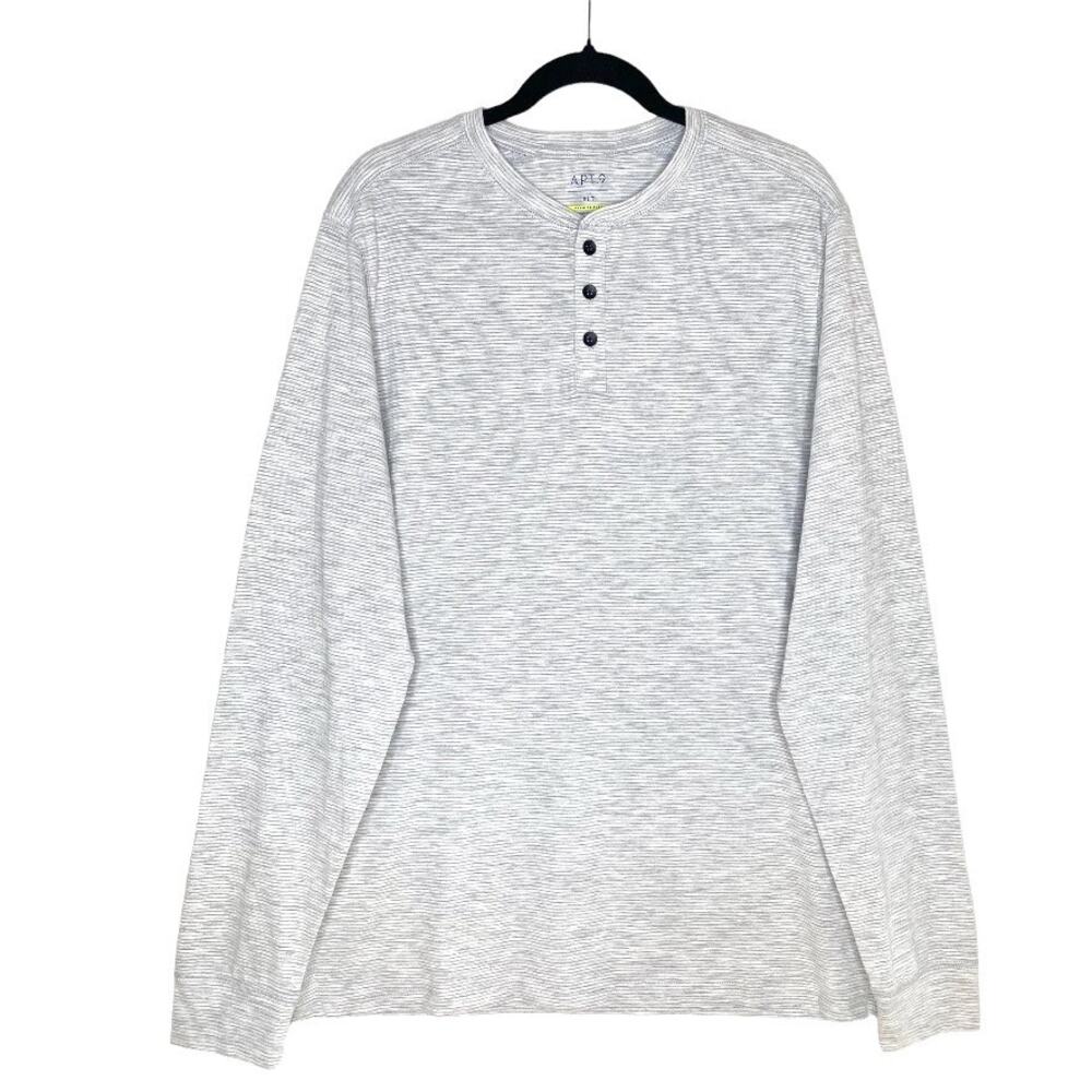 Apt. 9 Premier Flex Microstripe Long Sleeve Henley Top XLT Gray Men's T-Shirt